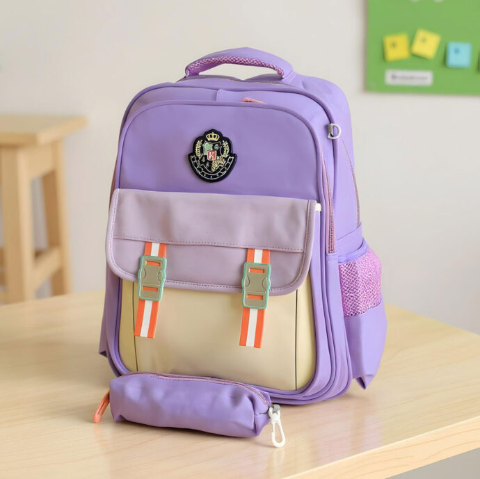 ⁦Sac à Dos Scolaire avec Trousse – Modèle Enfant 2605 Beige⁩ - الصورة ⁦3⁩