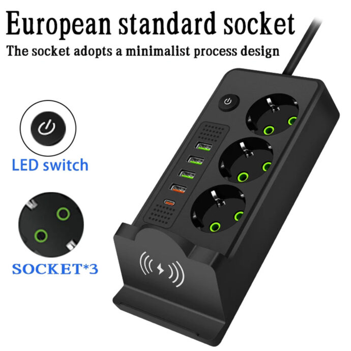 ⁦Multiprise POWER SOCKET 2500W – Charge Rapide, Sans Fil et Multi-Ports⁩ - الصورة ⁦2⁩