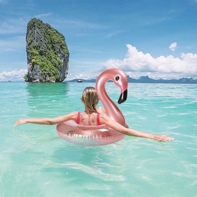 Bouée Gonflable Flamant Rose avec Confettis