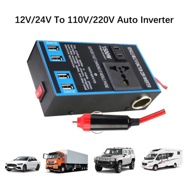 Convertisseur secteur voiture 1500W 4 ports USB