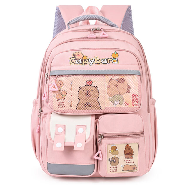 Sac à dos Kawaii Capybara Rose   – Adorable, pratique et confortable