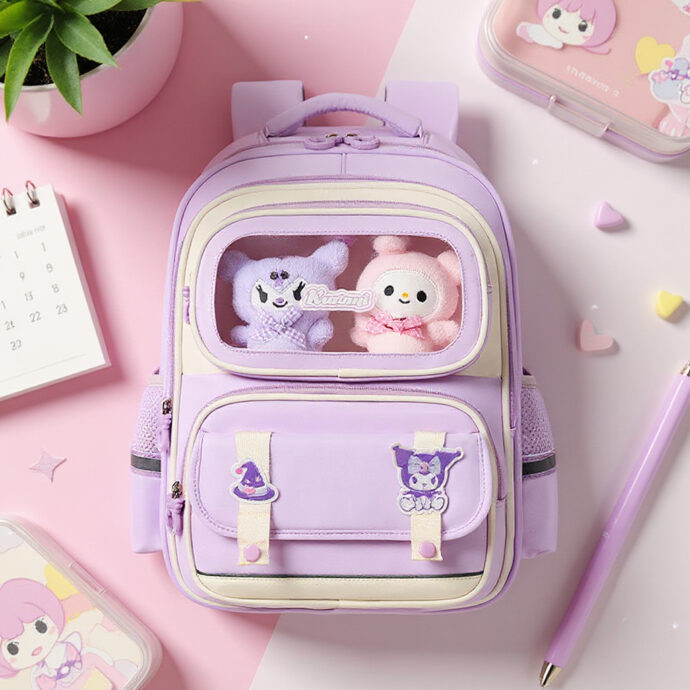 ⁦Sac à dos enfant fenêtre transparente + peluche mauve⁩ - الصورة ⁦4⁩