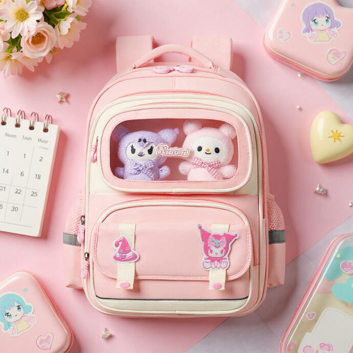⁦Sac à dos enfant fenêtre transparente + peluche mauve⁩ - الصورة ⁦3⁩