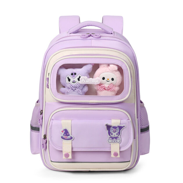 Sac à dos enfant fenêtre transparente + peluche mauve