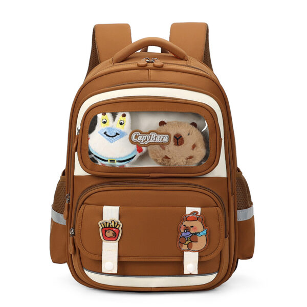 Sac à dos enfant fenêtre transparente + peluche  marron