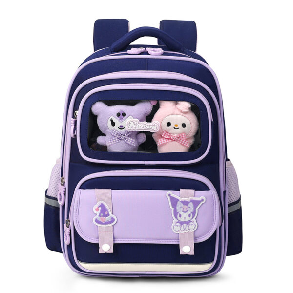Sac à dos enfant fenêtre transparente + peluche mauve