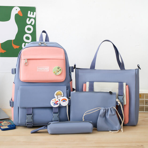 Sac à dos Kawaii multifonction avec poignée noire couleur rose et bleu