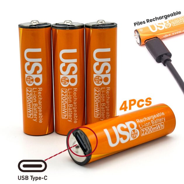 Batteries Rechargeables AA USB-C – Économiques