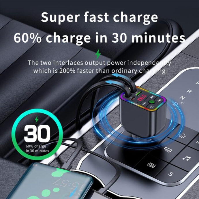 ⁦Transmission FM Bluetooth 5.3 3-en-1 – Charge et Audio Sans Fils⁩ - الصورة ⁦3⁩