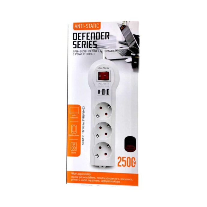 ⁦Multiprise 3 prises et Type C avec 2 USB 2 m Blanc 3301U⁩ - الصورة ⁦5⁩