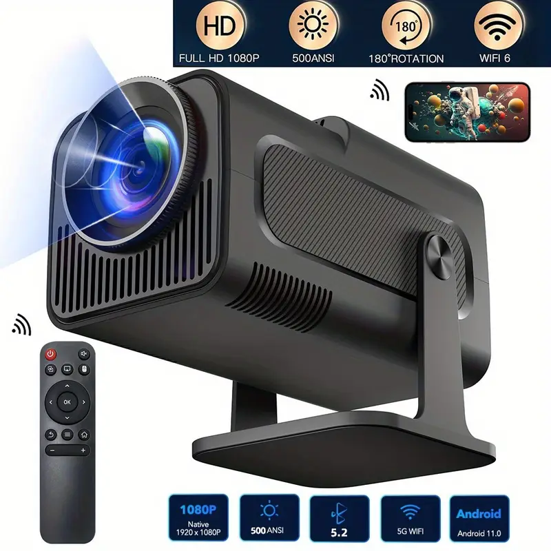 Projecteur Cinéma Maison Portable HD rotatif à 180° système Android 11