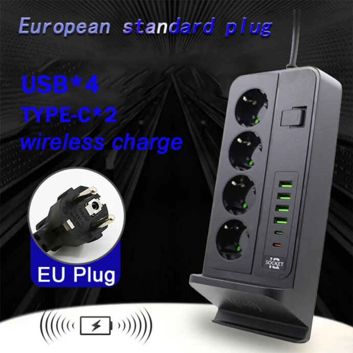 ⁦Multiprise 3000W 4 Prises, 4 Ports USB, 2 Ports Type-C avec Charge Sans Fil⁩ - الصورة ⁦4⁩