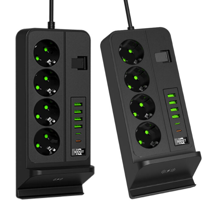 ⁦Multiprise 3000W 4 Prises, 4 Ports USB, 2 Ports Type-C avec Charge Sans Fil⁩ - الصورة ⁦3⁩
