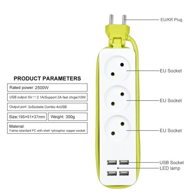 Multiprise intelligente et compacte 4 ports USB Cordon 1,8 m