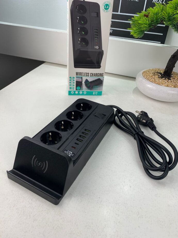 ⁦Multiprise 3000W 4 Prises, 4 Ports USB, 2 Ports Type-C avec Charge Sans Fil⁩ - الصورة ⁦2⁩