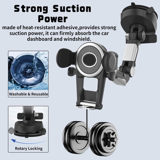 Support voiture 360° pour téléphone Ventouse & Bras Réglable