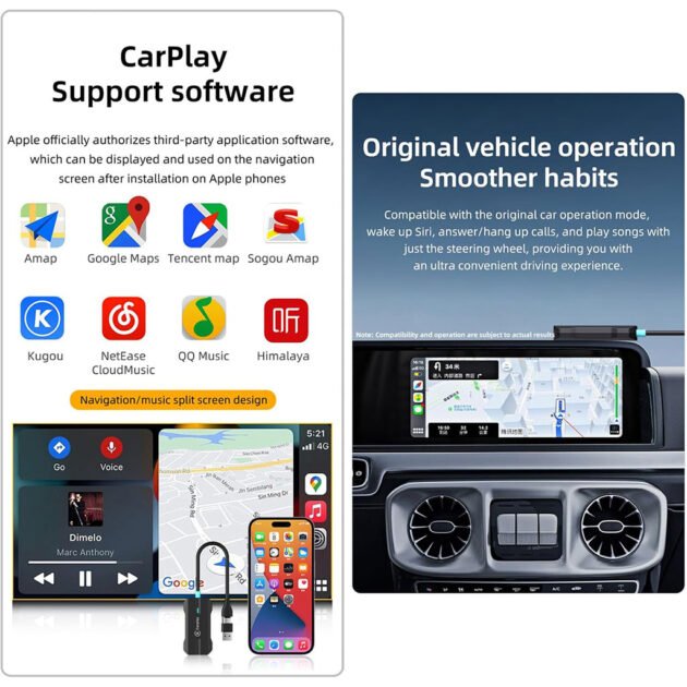 CarPlay USB et Android Auto sans fil pour voiture