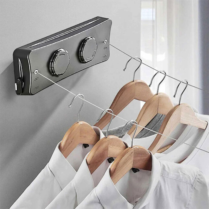⁦Double Corde à Linge Rétractable 2 x 5,1m en Acier Inoxydable Capacité 40KG⁩ - الصورة ⁦2⁩