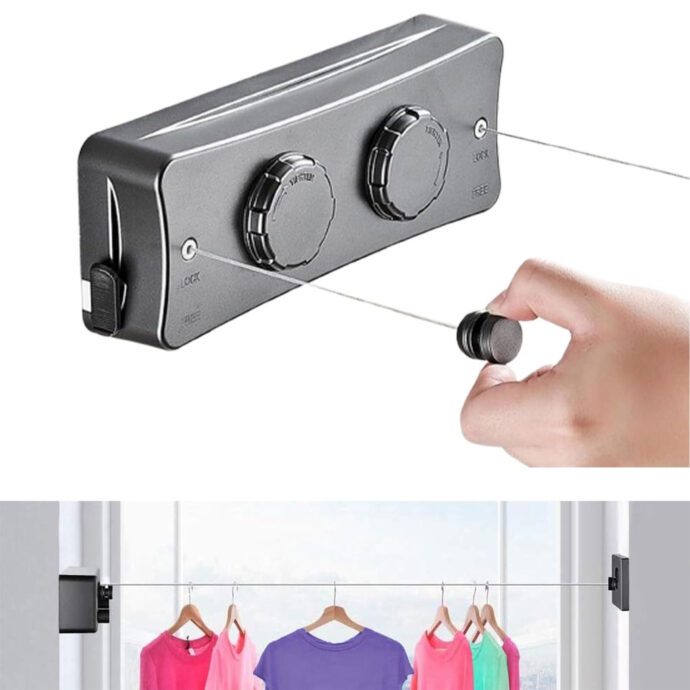 ⁦Double Corde à Linge Rétractable 2 x 5,1m en Acier Inoxydable Capacité 40KG⁩ - الصورة ⁦4⁩