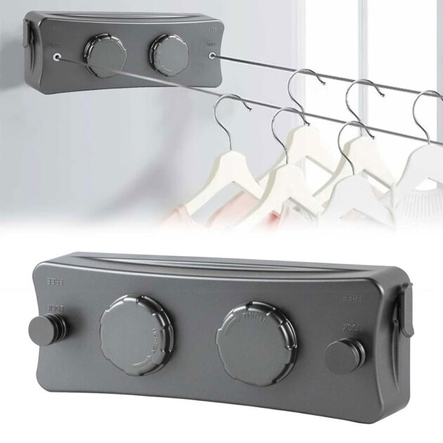 Double Corde à Linge Rétractable 2 x 5,1m en Acier Inoxydable Capacité 40KG