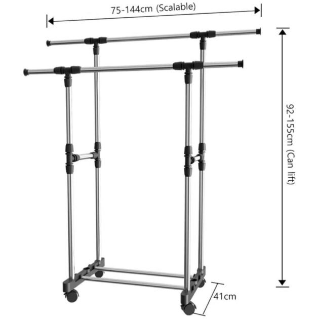 Penderie à vêtements portable à roulettes en Acier Inoxydable