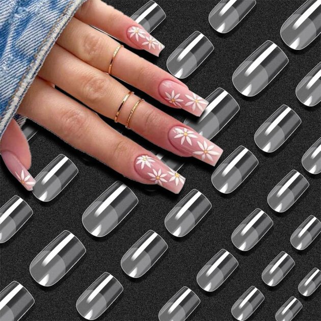 faux ongles carrés transparents professionnels en acrylique 100PCS