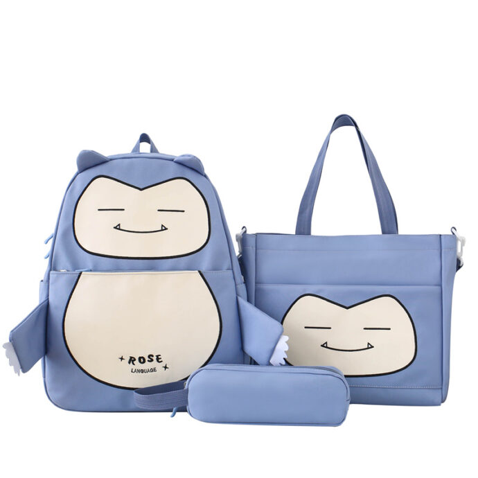 ⁦Ensemble de Sacs Snorlax 3Pcs Design Kawaii Bleu⁩ - الصورة ⁦3⁩