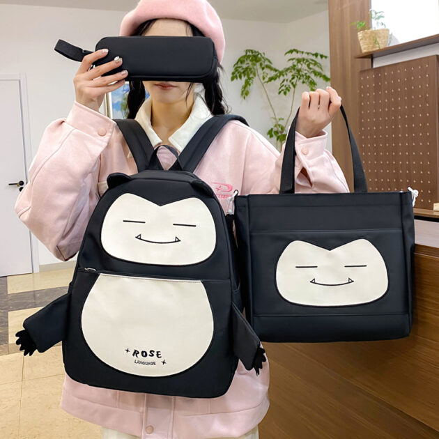 Ensemble de Sacs Snorlax 3Pcs Design Kawaii Noir