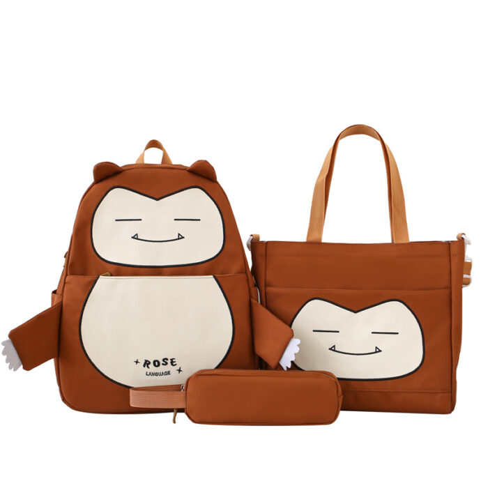 ⁦Ensemble de Sacs Snorlax 3Pcs Design Kawaii Marron⁩ - الصورة ⁦6⁩