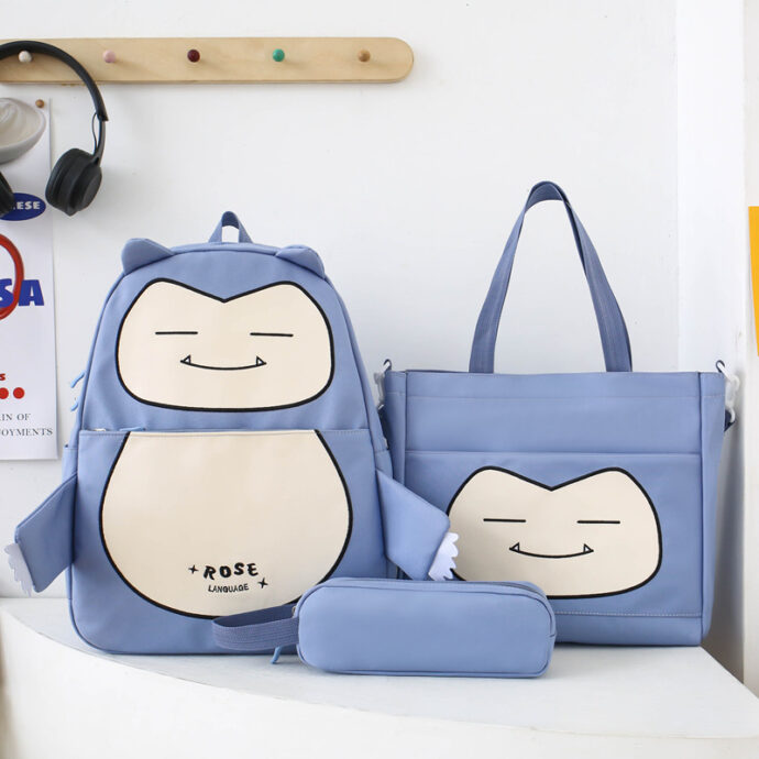 ⁦Ensemble de Sacs Snorlax 3Pcs Design Kawaii Bleu⁩ - الصورة ⁦4⁩