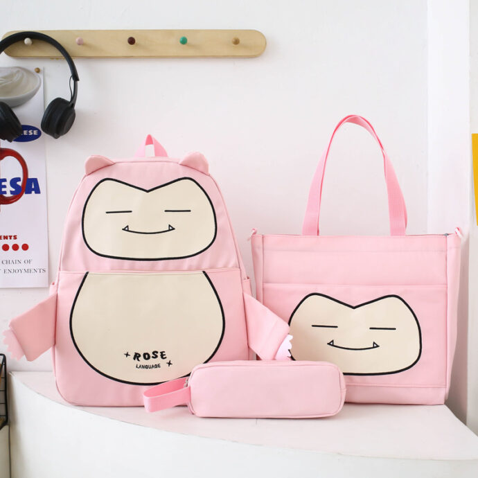 ⁦Ensemble de Sacs Snorlax 3Pcs Design Kawaii Rose⁩ - الصورة ⁦3⁩