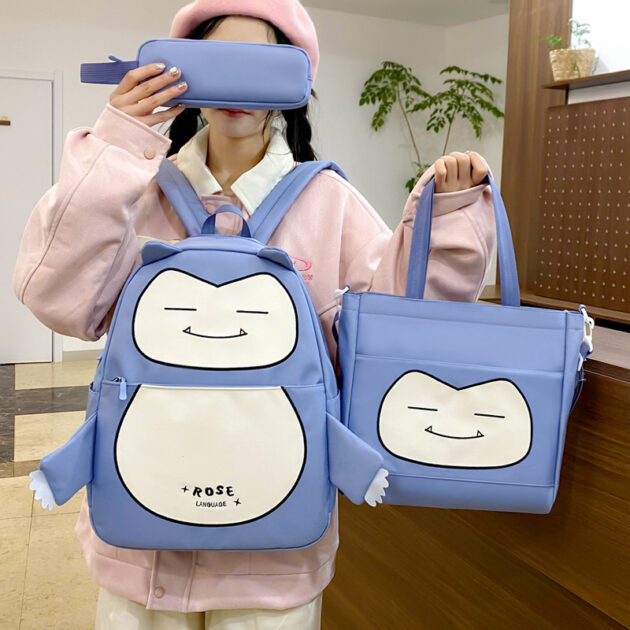 Ensemble de Sacs Snorlax 3Pcs Design Kawaii Bleu