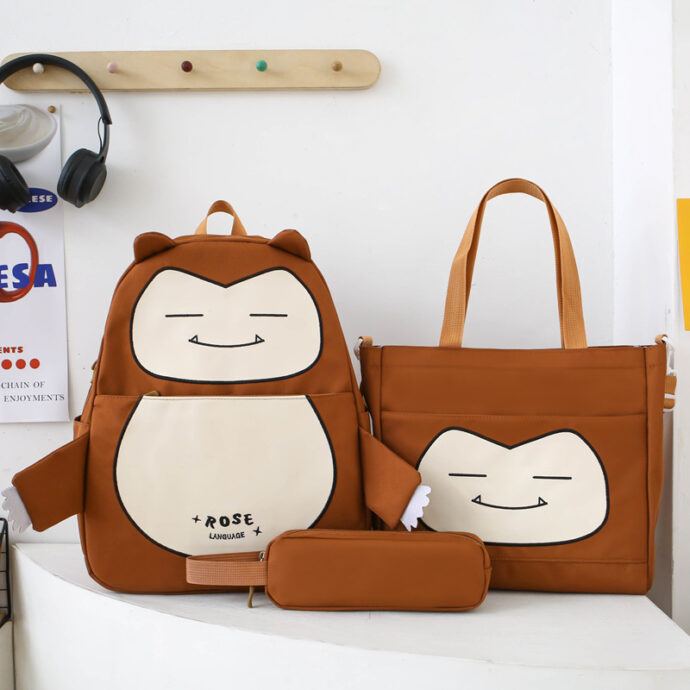 ⁦Ensemble de Sacs Snorlax 3Pcs Design Kawaii Marron⁩ - الصورة ⁦2⁩