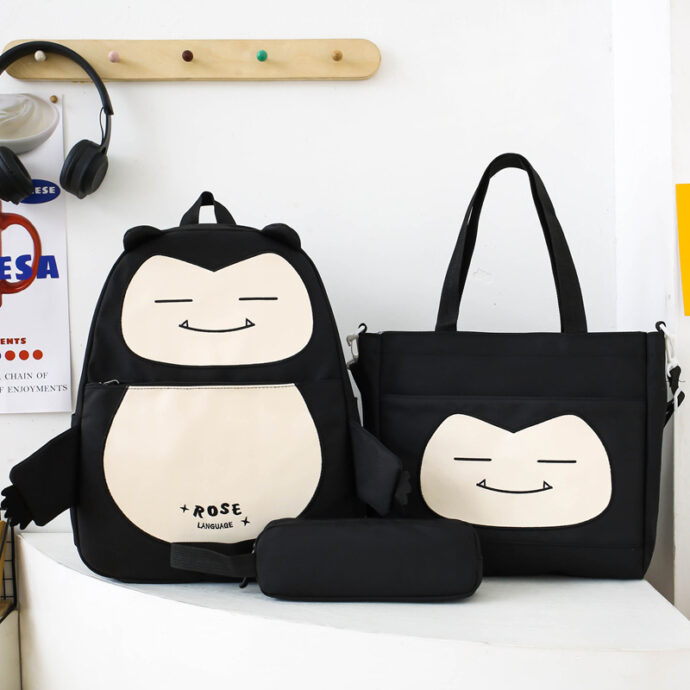 ⁦Ensemble de Sacs Snorlax 3Pcs Design Kawaii Noir⁩ - الصورة ⁦2⁩