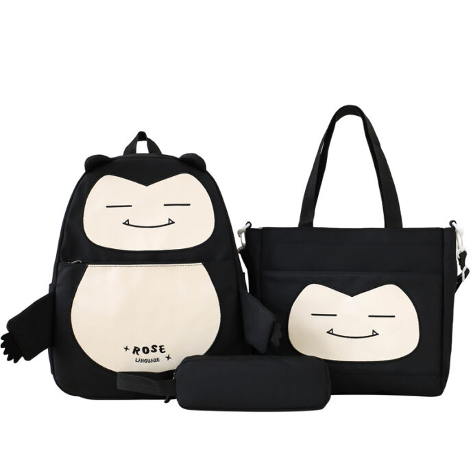 ⁦Ensemble de Sacs Snorlax 3Pcs Design Kawaii Noir⁩ - الصورة ⁦3⁩