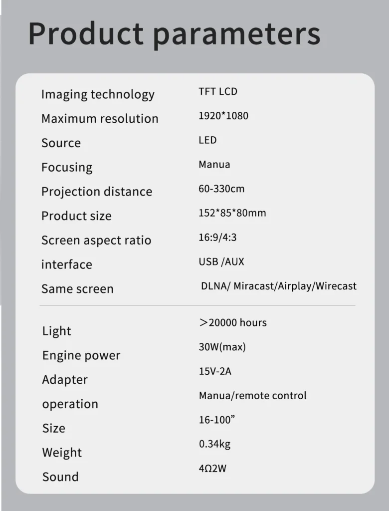 Projecteur Portable à LED Sans Fil 1080p avec streaming et écran jusqu’à 100