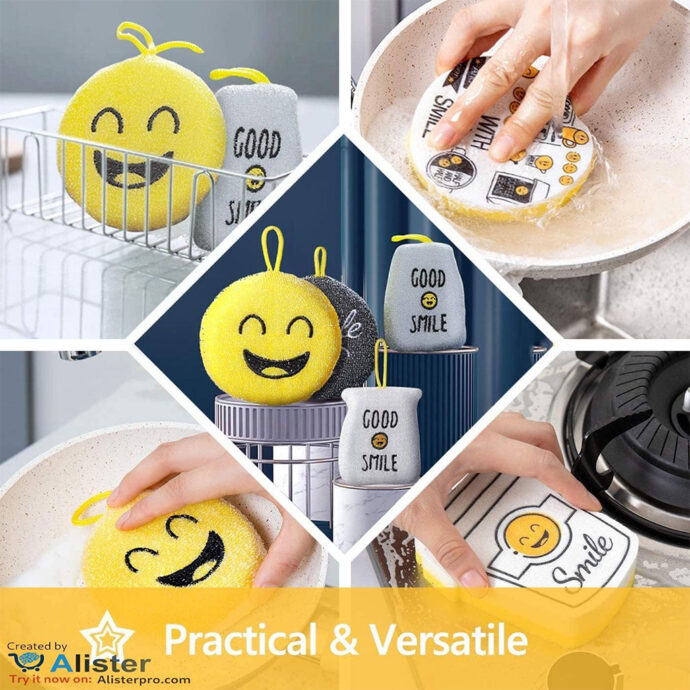 ⁦Pack 4Pcs Éponges de Vaisselle Smile pour un Nettoyage Efficace⁩ - الصورة ⁦2⁩