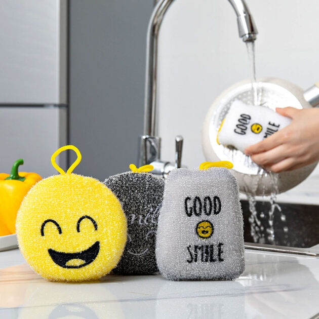 Pack 4Pcs Éponges de Vaisselle Smile pour un Nettoyage Efficace
