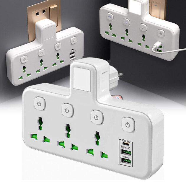 Multiprise électrique universelle 3 ports + 3 ports USB + Type-C