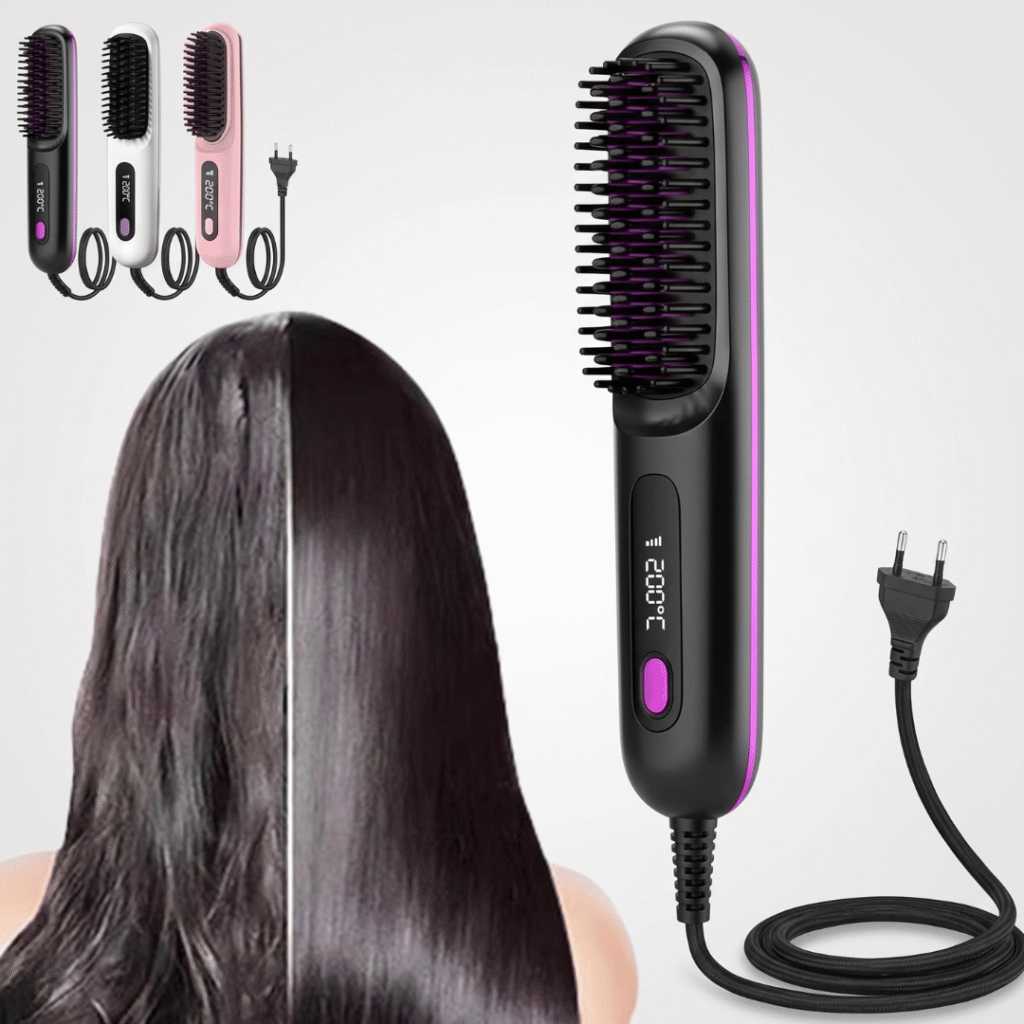 Brosse Lissante Chauffante 2 en 1 – Lissage & Boucles Faciles