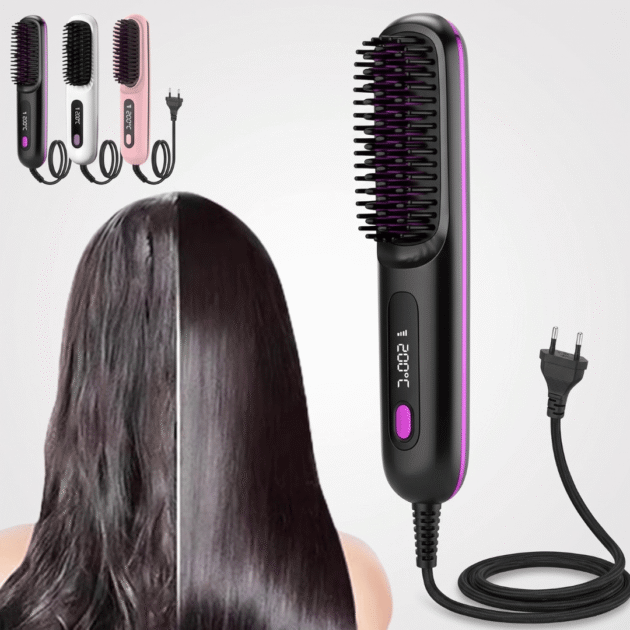 Brosse  Lissante  Chauffante 2 en 1 – Lissage & Boucles Faciles