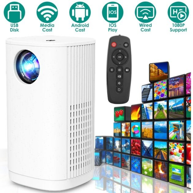 Projecteur Portable à LED Sans Fil 1080p avec streaming et écran jusqu’à 100