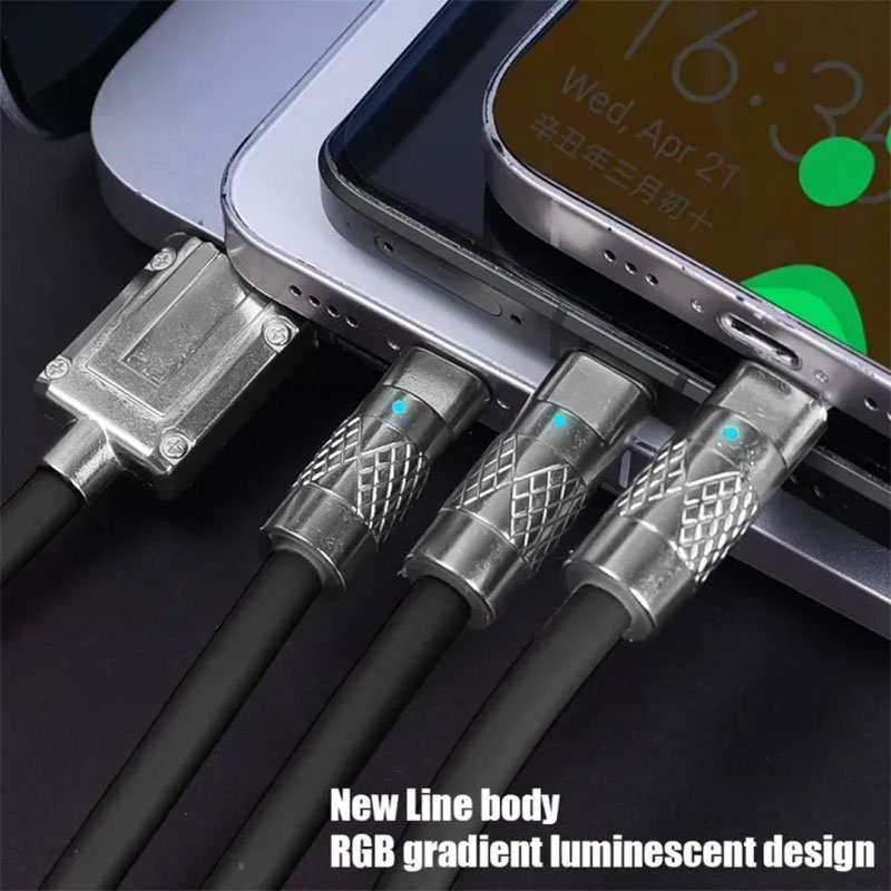 Câble de Charge Rapide Multi-Usage 3-en-1 – 100W, 1.2 m, Rotation 180° - الصورة 4