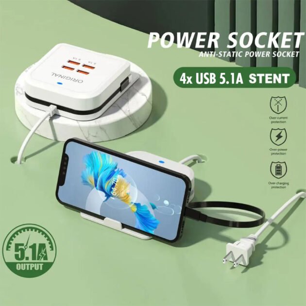Station de charge rapide universelle multiports 4 USB + Câble Type-C – Chargez tout, partout, en un clin d’œil