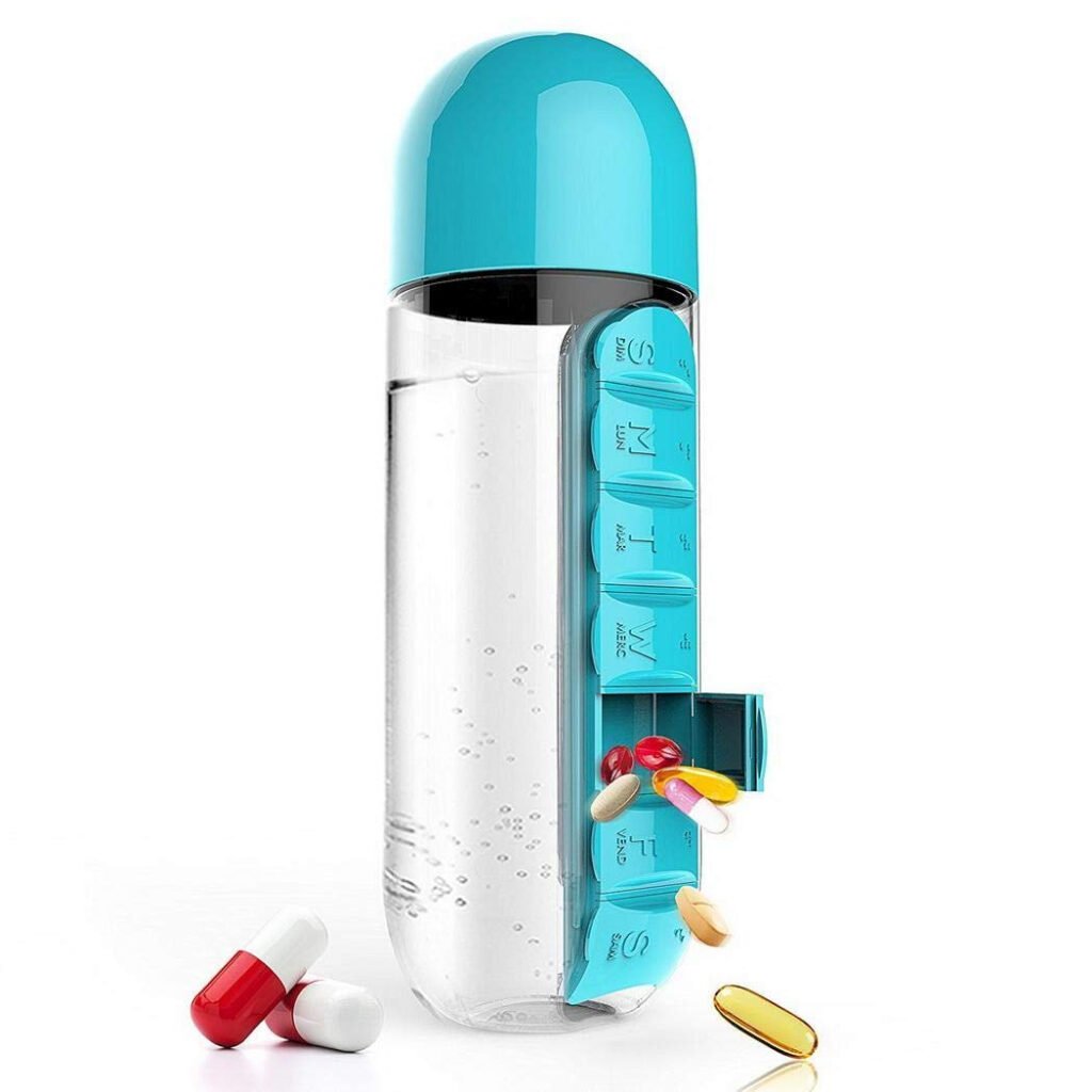 Organisateur de médicaments et bouteille d’eau portable 600ML