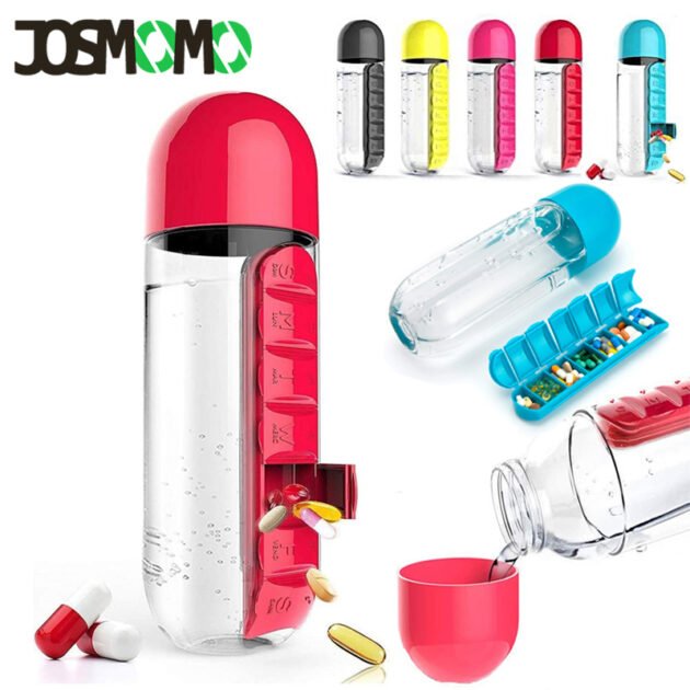 Organisateur de médicaments et bouteille d’eau portable 600ML