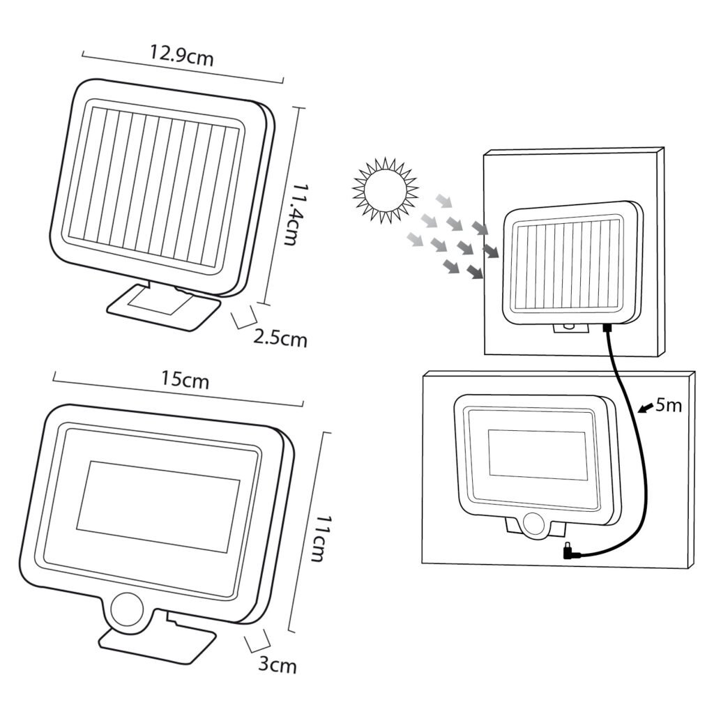 Lampe projecteur solaire LED 5W avec détecteur de mouvement IP44