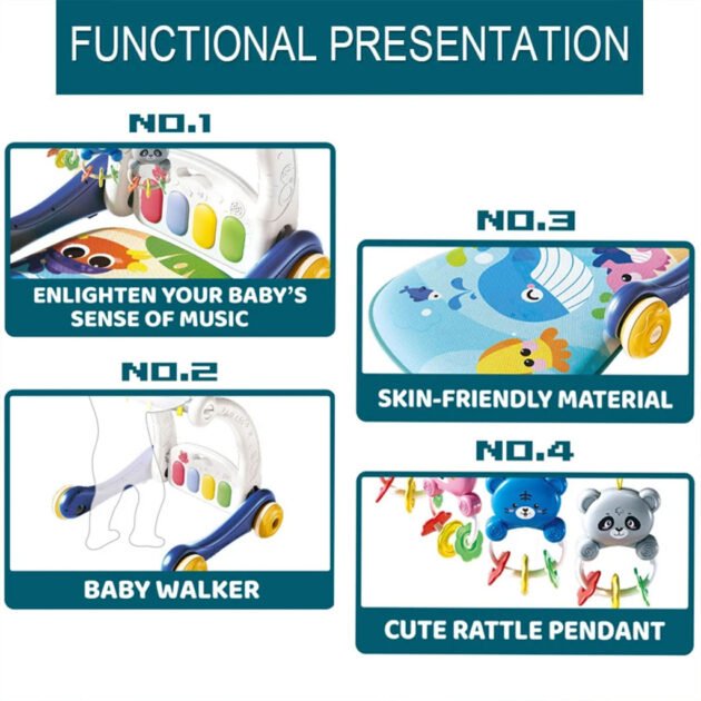 Tapis de marche 2 en 1 pour enfants avec jouets pour bébés