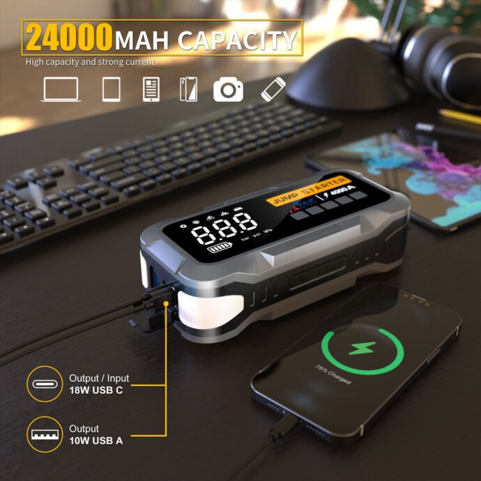 ⁦Compresseur Voiture Beetro BE0149 4-en-1 Avec Booster Batterie 24000mAh⁩ - الصورة ⁦2⁩