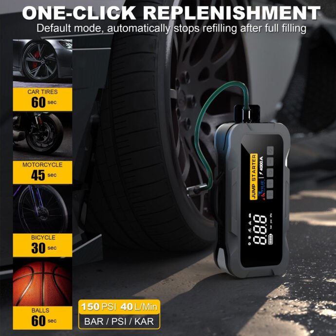 ⁦Compresseur Voiture Beetro BE0149 4-en-1 Avec Booster Batterie 24000mAh⁩ - الصورة ⁦5⁩